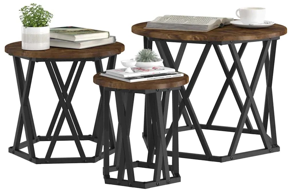 vidaXL Κομοδίνο Μονάδας 3 pcs Καπνιστό Δρύς