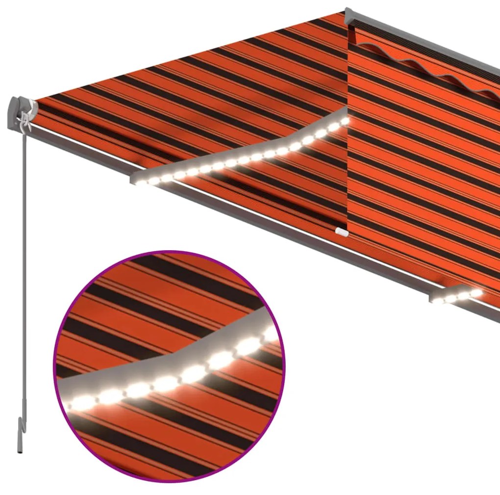 vidaXL Τέντα Αυτόματη με Σκίαστρο/LED/Αισθ. Ανέμου Πορτοκ./Καφέ 4x3 μ