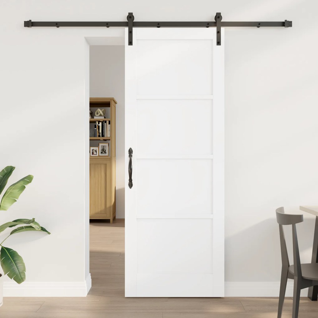 vidaXL Συρόμενη Πόρτα με Σετ Εξαρτημάτων Λευκή 78x211 εκ. Συμπαγές Ξύλο Πεύκο