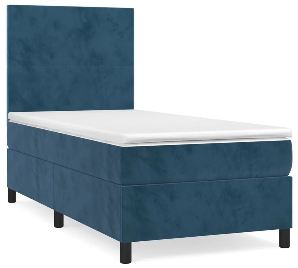 vidaXL Κρεβάτι Boxspring με Στρώμα Σκούρο Μπλε 90x200 εκ. Βελούδινο