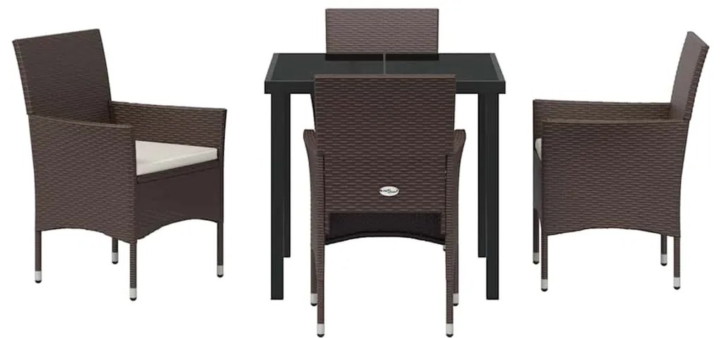 vidaXL Σέτ φαγητού για κήπο με μαξιλάρι 5 pcs Καφέ συνθετικό ρατάν