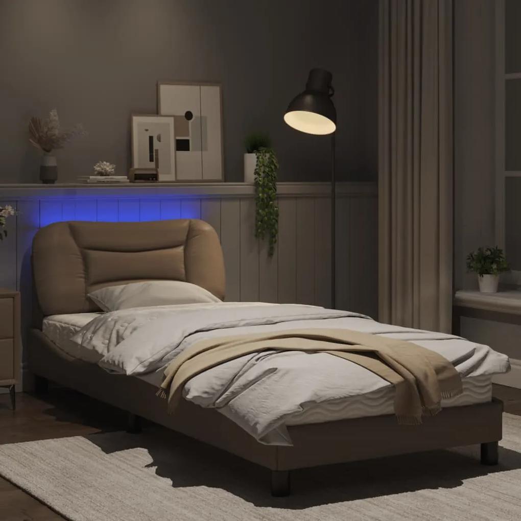 vidaXL Πλαίσιο Κρεβατιού με LED Καπουτσίνο 90x190 εκ. Συνθετικό Δέρμα
