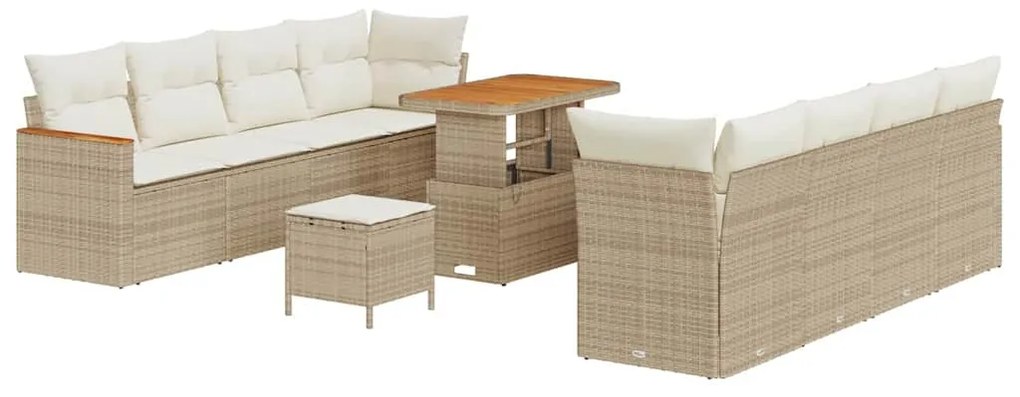 vidaXL Σετ Καναπέ Κήπου με μαξιλάρι 11 pcs Μπεζ Πολυ ράταν