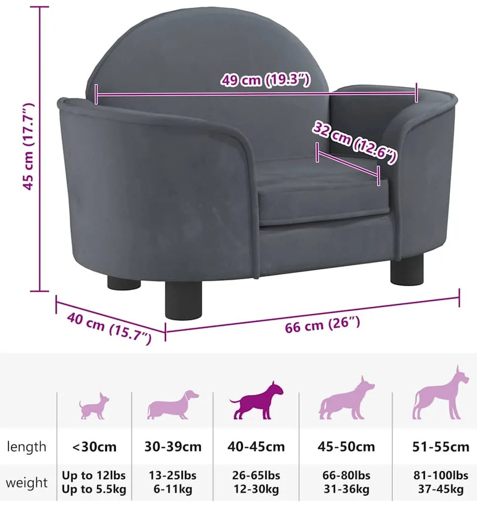 vidaXL Κρεβάτι Σκύλου Σκούρο Γκρι 66 x 40 x 45 εκ. Βελούδινο