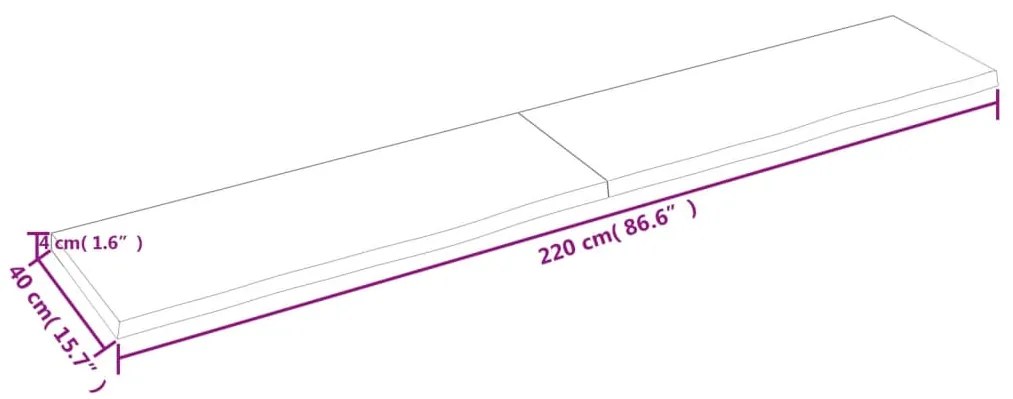 Ράφι Τοίχου Σκούρο Καφέ 220x40x(2-4) εκ. Επεξ. Μασίφ Ξύλο Δρυός - Καφέ