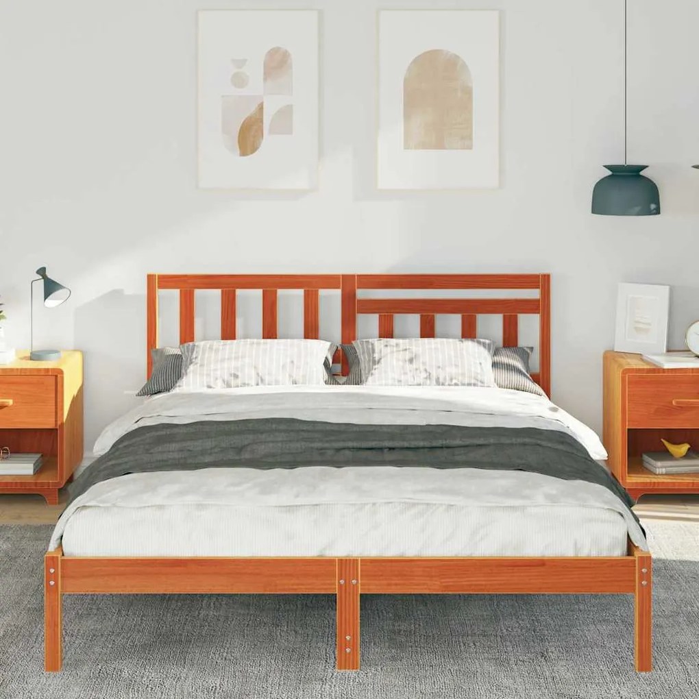 vidaXL Σκελετός Κρεβατιού Καφέ κεριού 140 x 200 cm Μασίφ ξύλο πεύκου