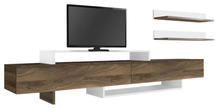 Έπιπλο τηλεόρασης Nirvana Megapap χρώμα καρυδί - λευκό 180x31,3x41,7εκ.