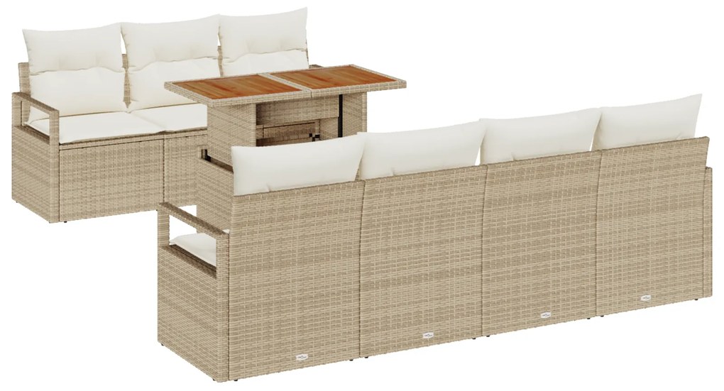 vidaXL Σετ Καναπέ Κήπου 8 pcs Μπεζ και Κρέμα Μεσαίο Ρατάν και ύφασμα