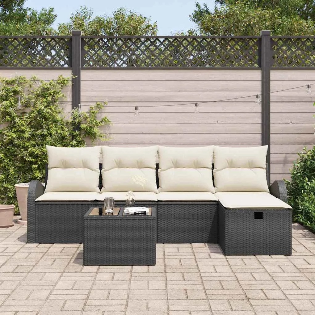 vidaXL Σετ Καναπέ Κήπου 6 pcs Μαύρο και κρεμ 234 x 117 x 85 εκ