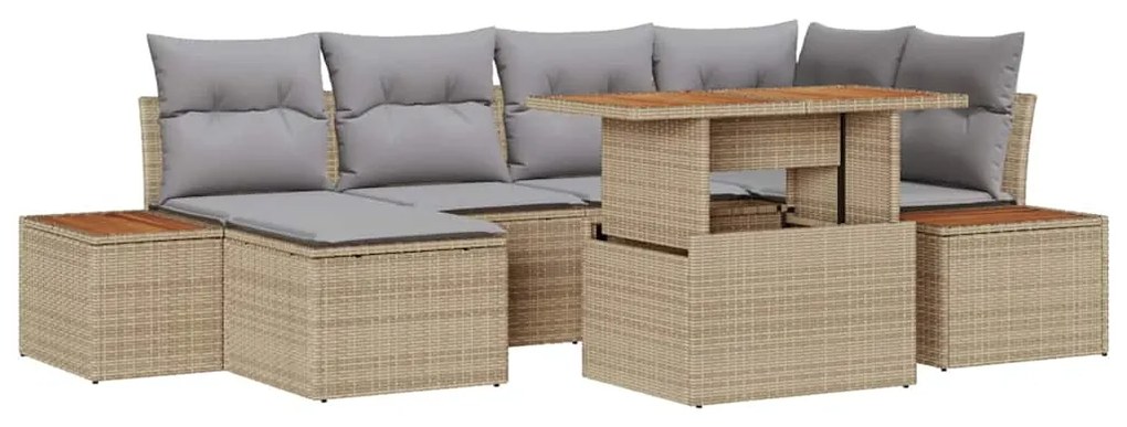 vidaXL Σέτ φαγητού για κήπο με μαξιλάρι 7 pcs Μπεζ, Γκρι