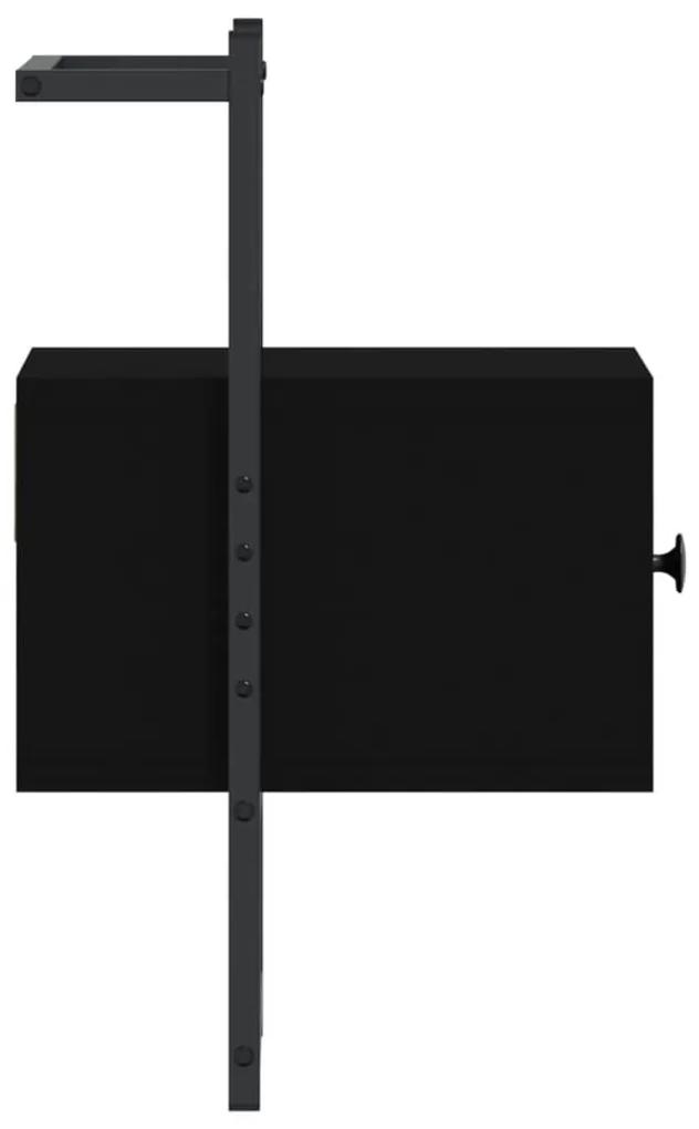 Κομοδίνα Επιτοίχια 2 τεμ. Μαύρο 35x30x51 εκ. από Επεξεργ. Ξύλο - Μαύρο
