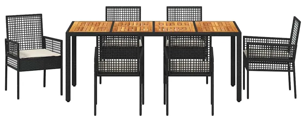 vidaXL Σέτ φαγητού για κήπο 7 pcs Μαύρο συνθετικό ρατάν