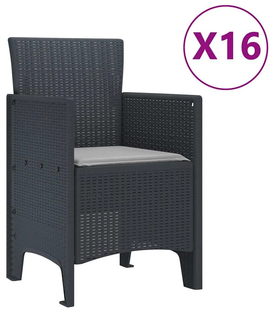 vidaXL Σετ Τραπεζαρίας Κήπου με Μαξιλάρια 17 pcs Ανθρακί PP