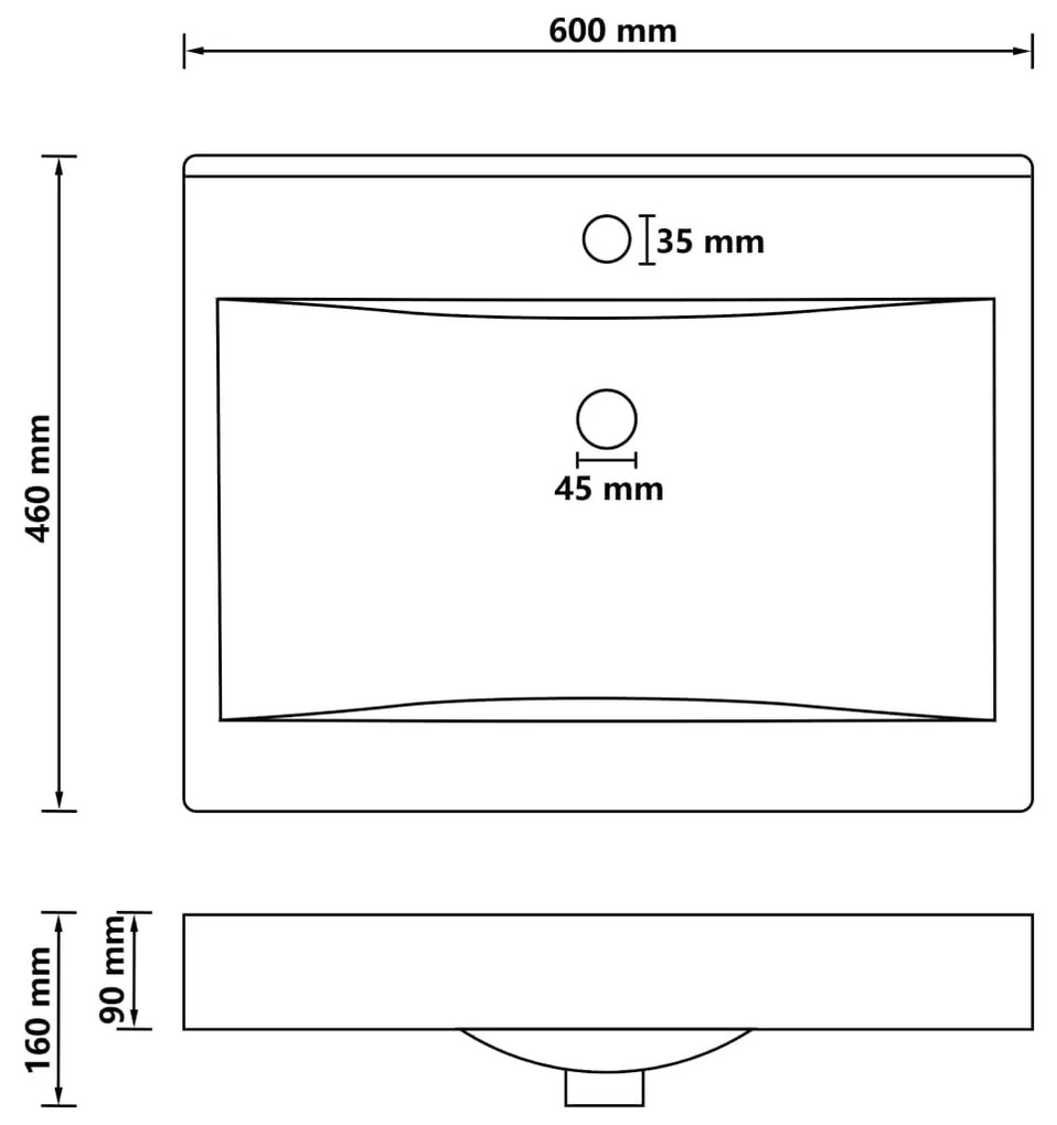 vidaXL Νιπτήρας με Οπή Βρύσης Μαύρο Ματ 60 x 46 εκ. Κεραμικός