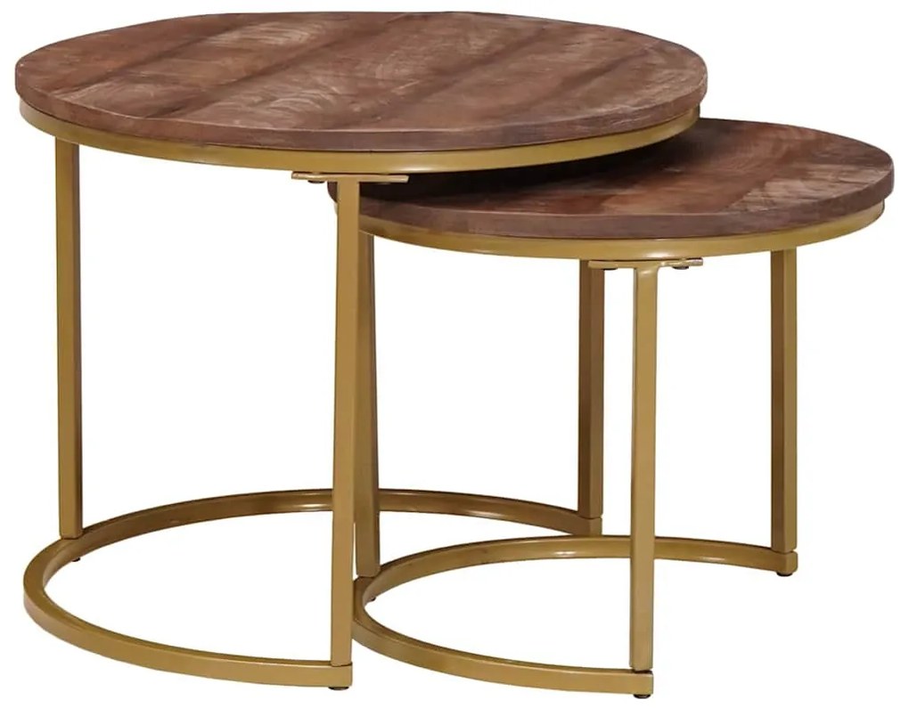 vidaXL Τραπεζάκια Καφέ Στερεών 2 pcs Μασίφ ξύλο μάνγκο και χάλυβας