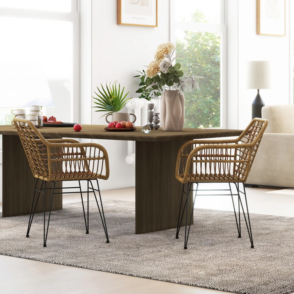 HOMCOM Σετ 2 καρεκλών σε στυλ Boho, καρέκλες κουζίνας, PE Rattan, 56 x 60 x 79 cm, Φυσικό + Μαύρο