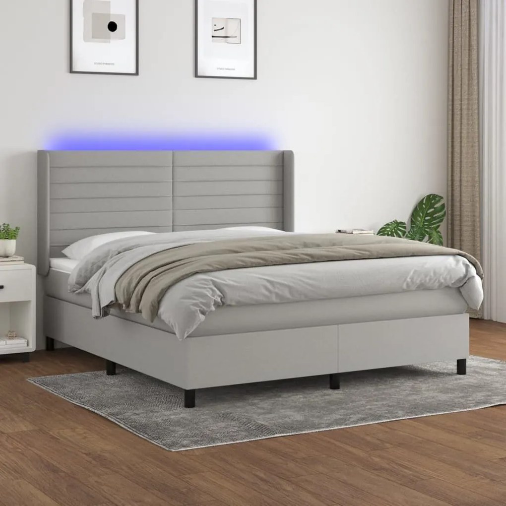 Κρεβάτι Boxspring με Στρώμα &amp; LED Αν.Γκρι 160x200εκ. Υφασμάτινο - Γκρι