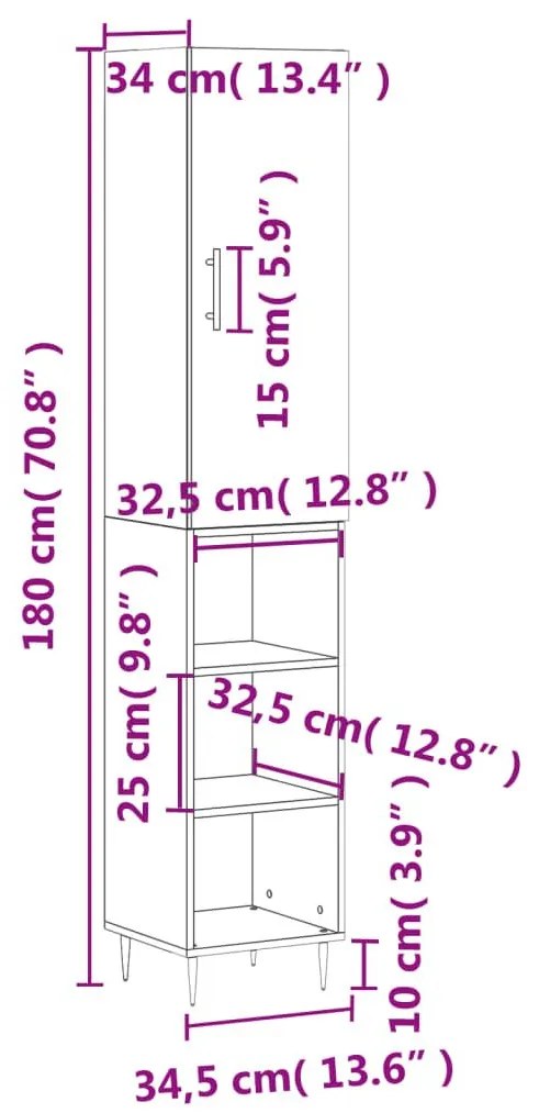 Ντουλάπι Λευκό 34,5 x 34 x 180 εκ. από Επεξεργασμένο Ξύλο - Λευκό