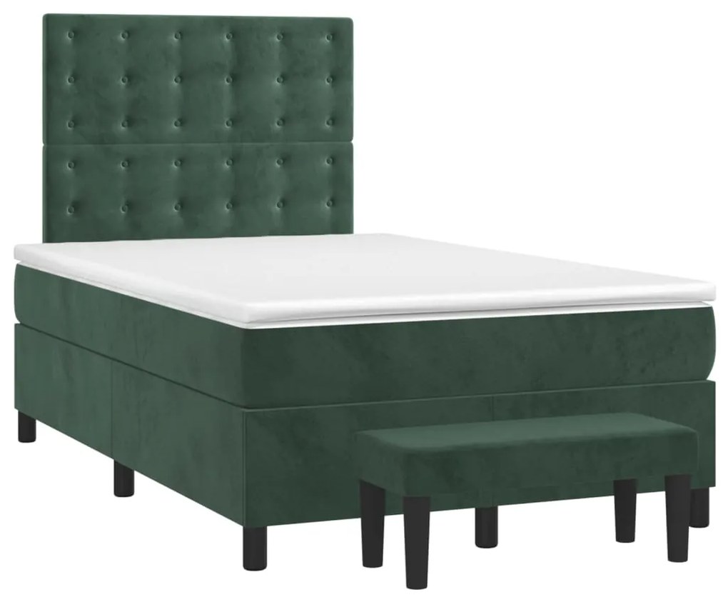 vidaXL Κρεβάτι Boxspring με Στρώμα Σκούρο Πράσινο 120x190εκ. Βελούδινο