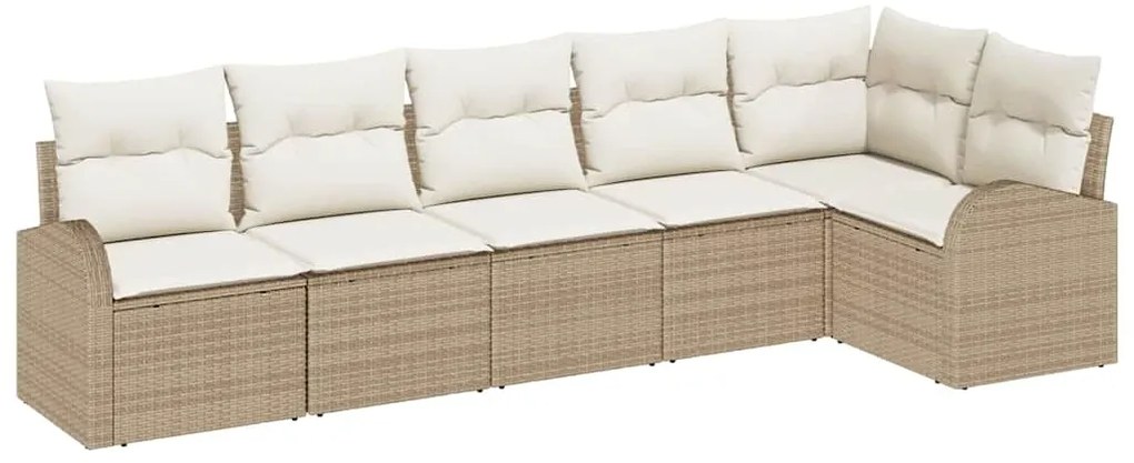 vidaXL Σετ Καναπέ Κήπου με μαξιλάρι 6 pcs Μπεζ Πολυ ράταν