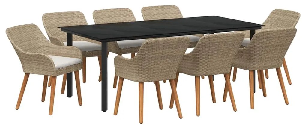 vidaXL Σέτ φαγητού για κήπο με μαξιλάρι 9 pcs Μπεζ συνθετικό ρατάν