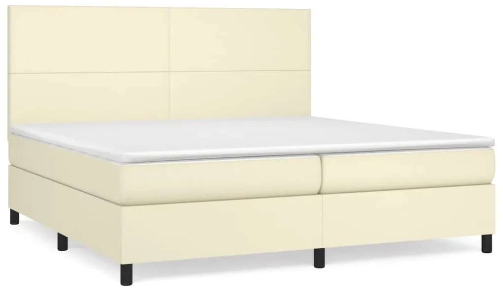 vidaXL Κρεβάτι Boxspring με Στρώμα Κρεμ 200x200 εκ. Συνθετικό Δέρμα