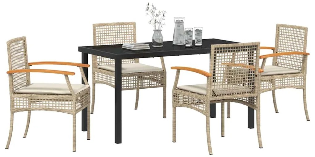 vidaXL Σέτ φαγητού για κήπο 5 pcs Μπεζ συνθετικό ρατάν