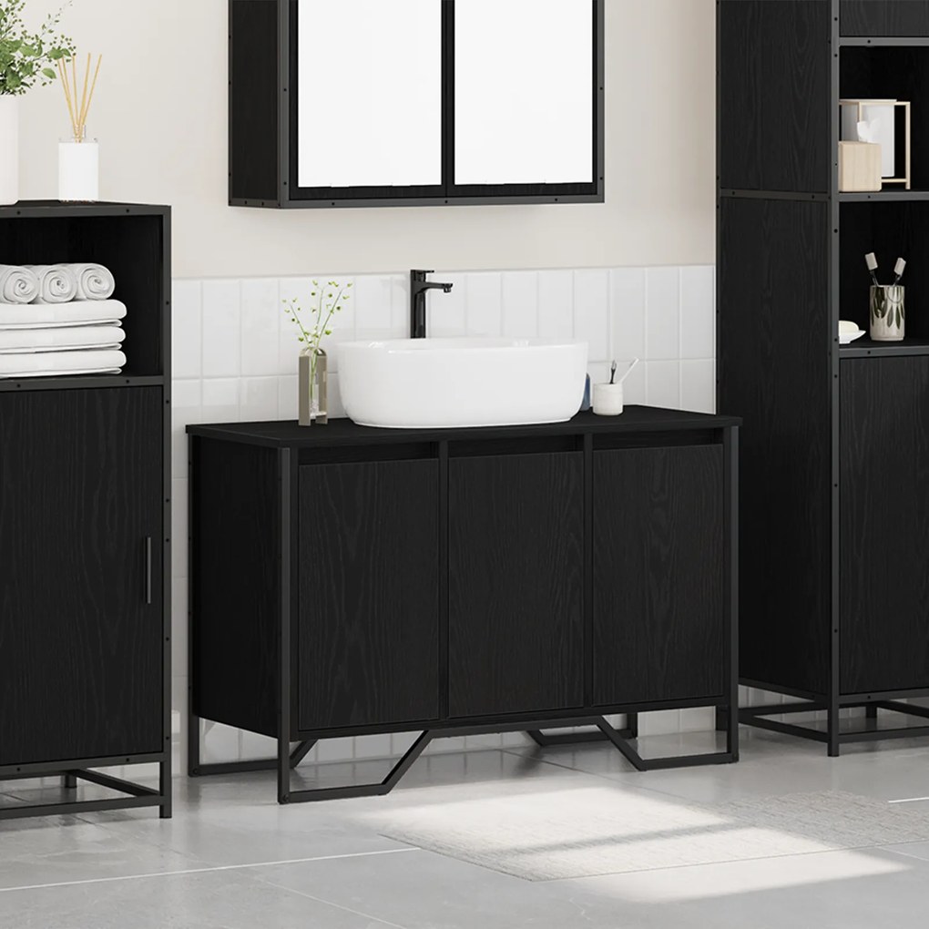vidaXL Ντουλάπι Νιπτήρα Μαύρη Δρυς 91x35x60 cm Επεξεργασμένο Ξύλο