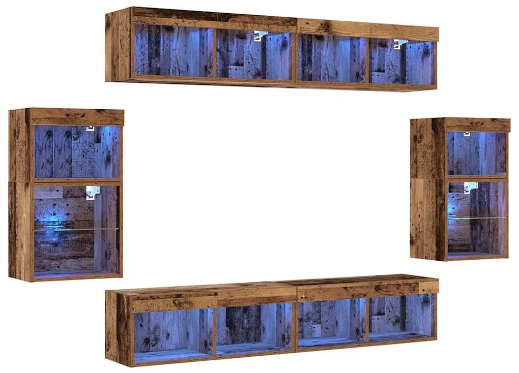 vidaXL Κέντρο Ψυχαγωγίας Επιτοίχιο 8 pcs Παλαιό ξύλο 40 x 28.5 x 40 εκ