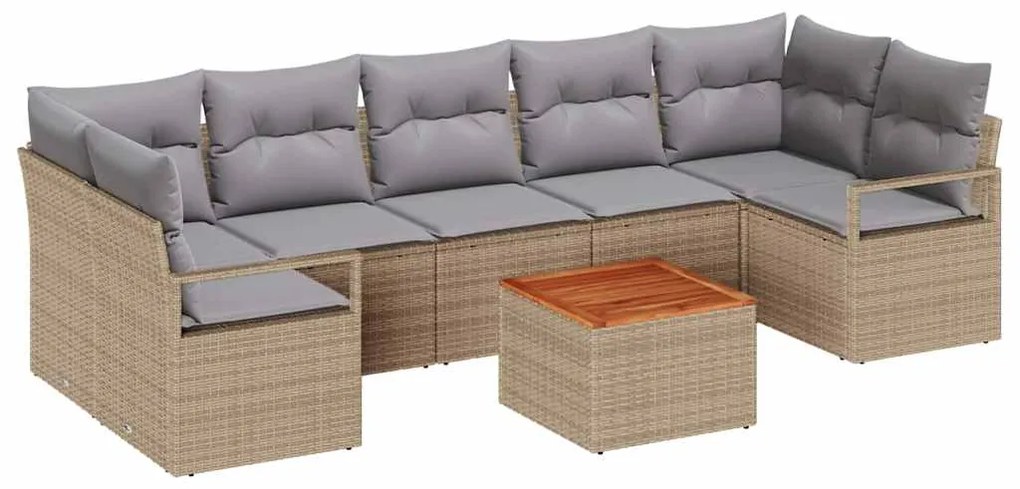 vidaXL Σετ Καναπέ Κήπου με μαξιλάρι 8 pcs Μπεζ Πολυ ράταν