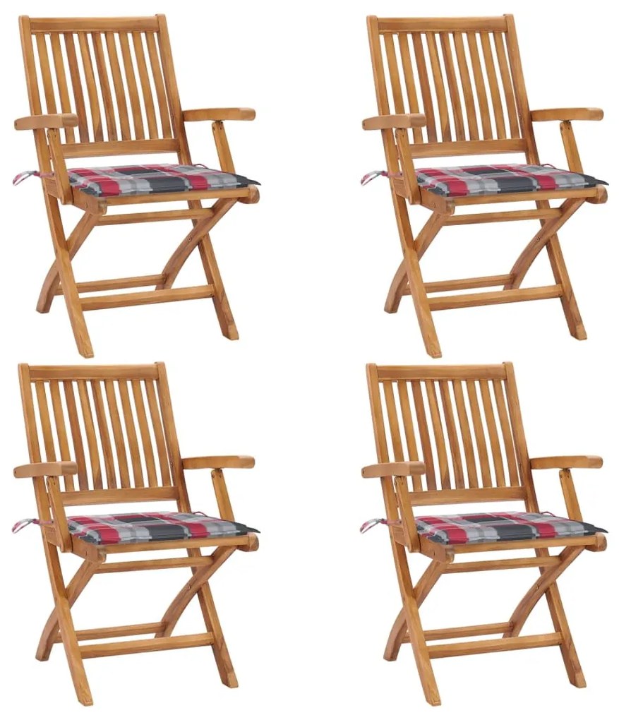 vidaXL Καρέκλες Κήπου Πτυσσόμενες 4 τεμ. Μασίφ Ξύλο Teak με Μαξιλάρια