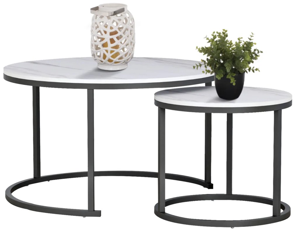 ΤΡΑΠΕΖΙ ΣΑΛΟΝΙΟΥ ΣΕΤ 2ΤΜΧ MDF ΕΦΕ ΛΕΥΚΟ ΜΑΡΜΑΡΟ ΜΕ ΜΑΥΡΑ ΠΟΔΙΑ Φ80κΦ48εκ.HM8763.12