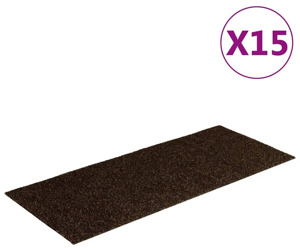 vidaXL Πατάκια Σκαλιών Αυτοκόλλητα 15 τεμ. Καφέ Ορθογώνια 60x25 εκ.
