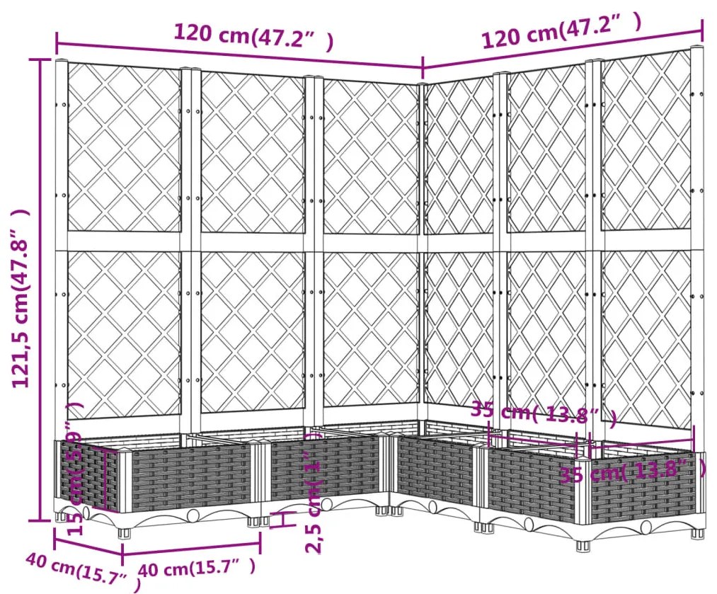 Ζαρντινιέρα Κήπου με Καφασωτό Μπλε Γκρι 120x120x121,5 εκ. από PP 318256
