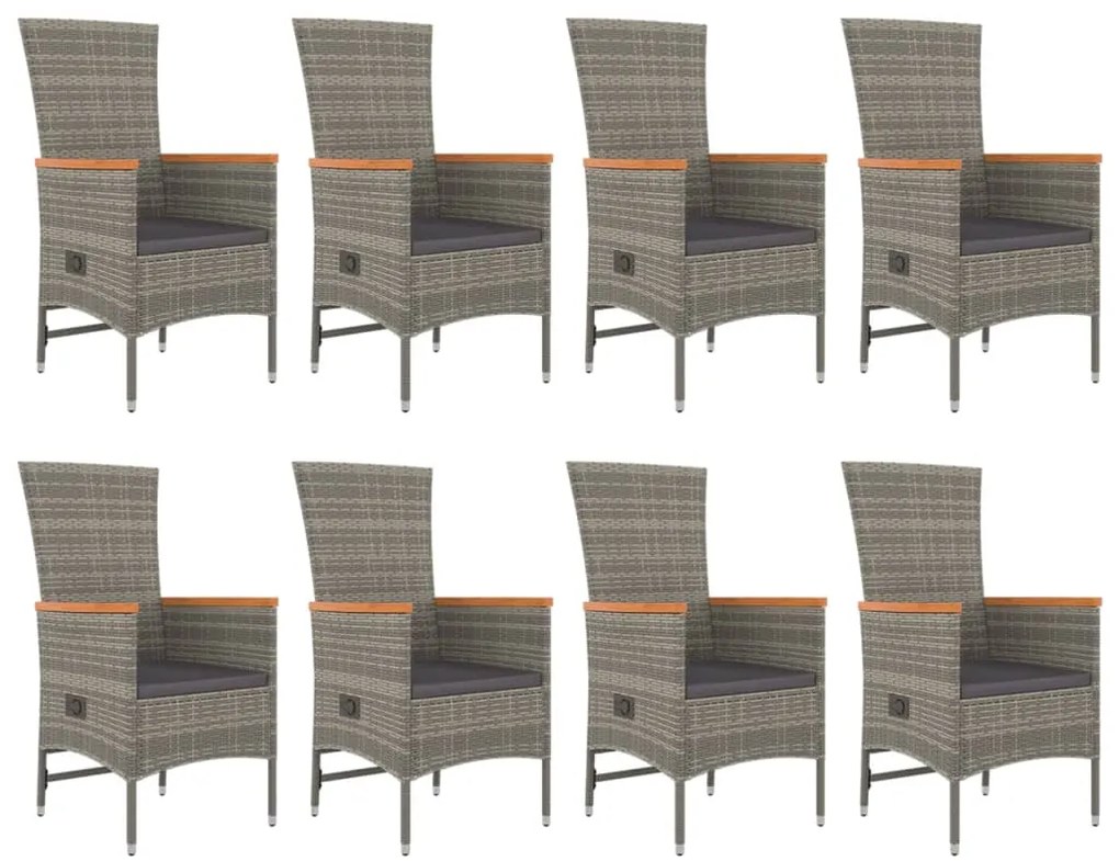 vidaXL Σετ Τραπεζαρίας Κήπου 9 τεμ. Γκρι Συνθ. Ρατάν με Μαξιλάρια