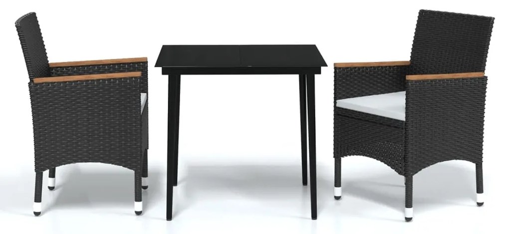 vidaXL Σετ Τραπεζαρίας Κήπου 3 Τεμαχίων Μαύρο με Μαξιλάρια