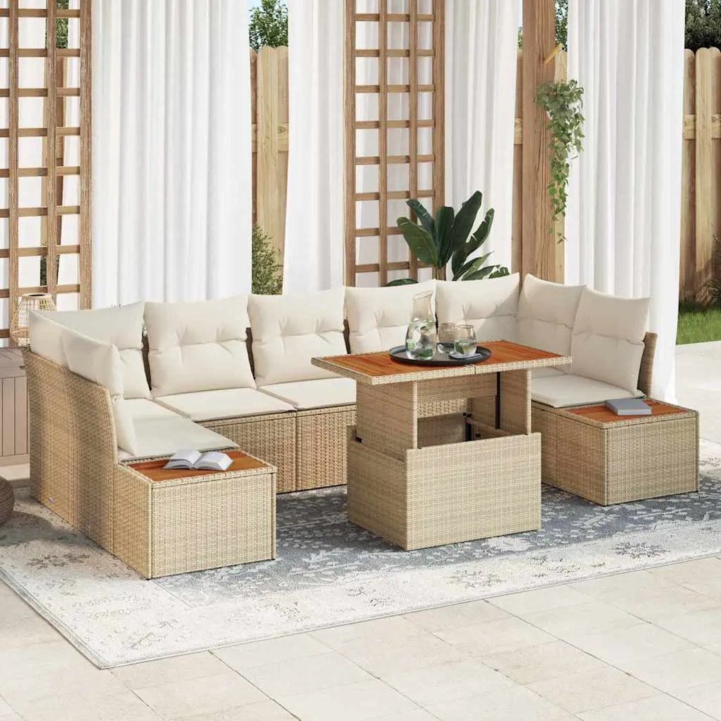 vidaXL Σετ Καναπέ Κήπου με αποθήκευση 8 pcs Μπεζ Πολυ ράταν