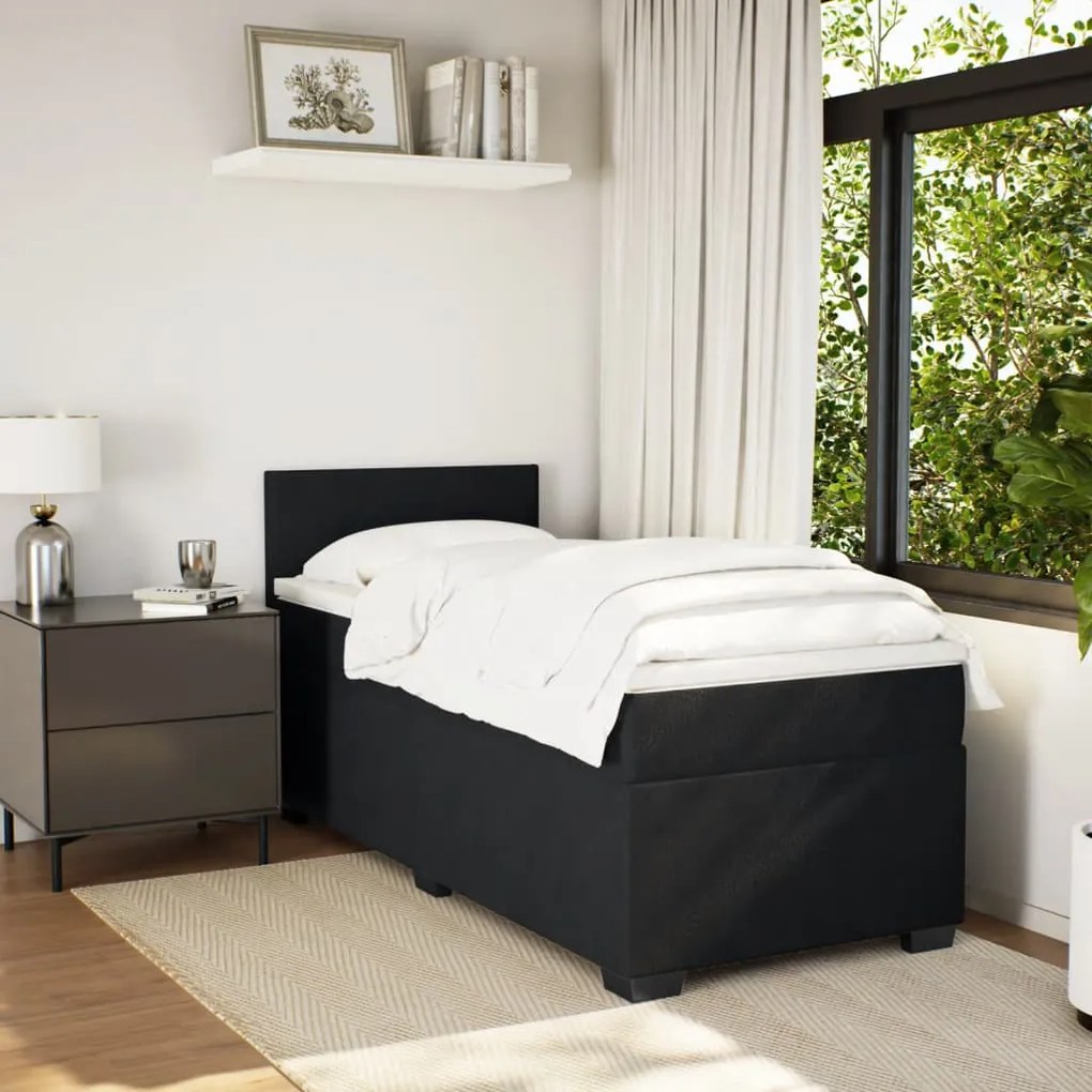 vidaXL Κρεβάτι Boxspring με Στρώμα Μαύρο Single Βελούδινο