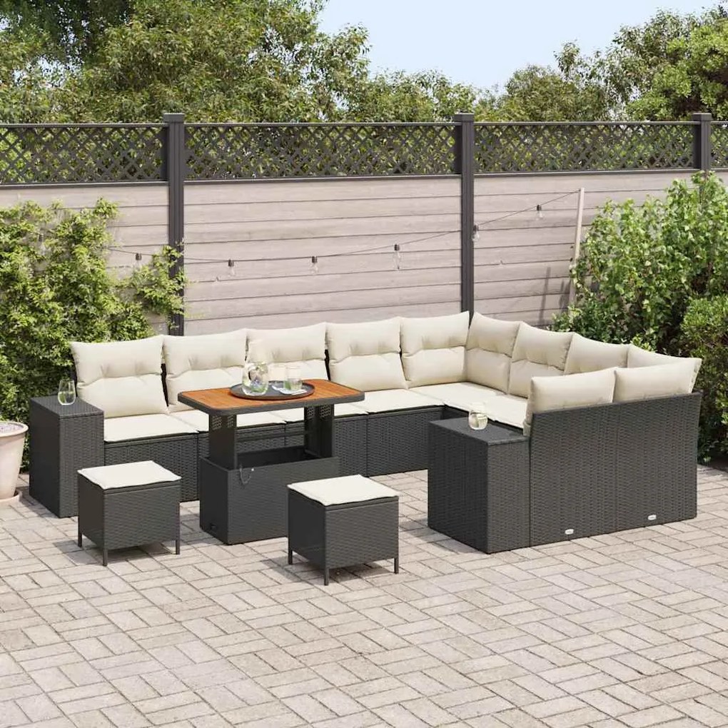 vidaXL Σετ Καναπέ Κήπου Ρυθμιζόμενο ύψος 12 pcs Μαύρο συνθετικό ρατάν