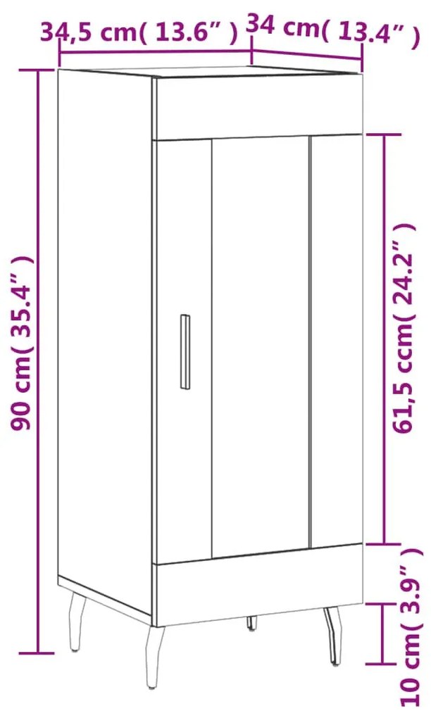 Ντουλάπι Γυαλιστερό Λευκό 34,5x34x90 εκ. Επεξεργασμένο Ξύλο - Λευκό