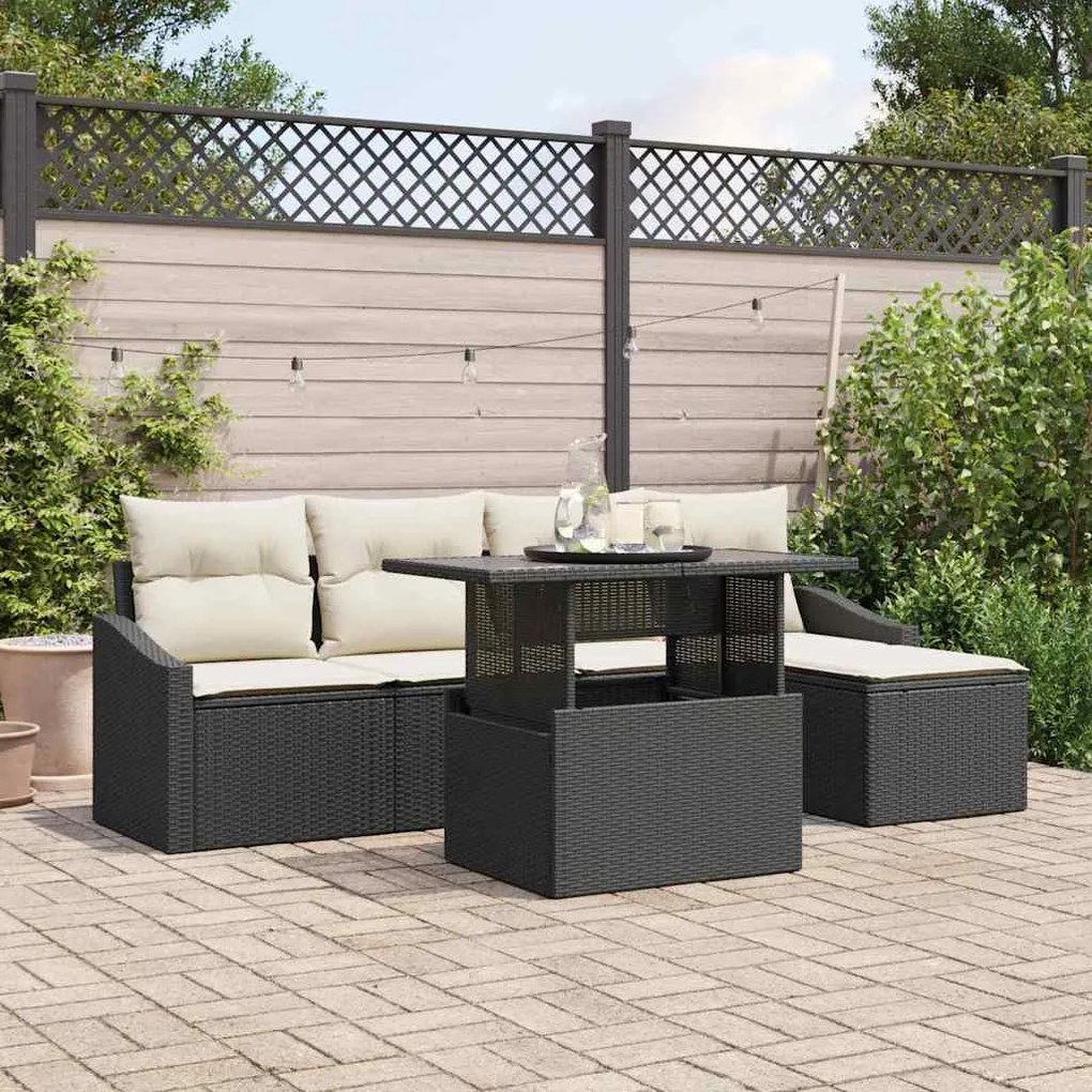 vidaXL Σετ Καναπέ Κήπου 6 pcs Μαύρο, Κρέμα Πολυ rattan, βαμμένο ατσάλι