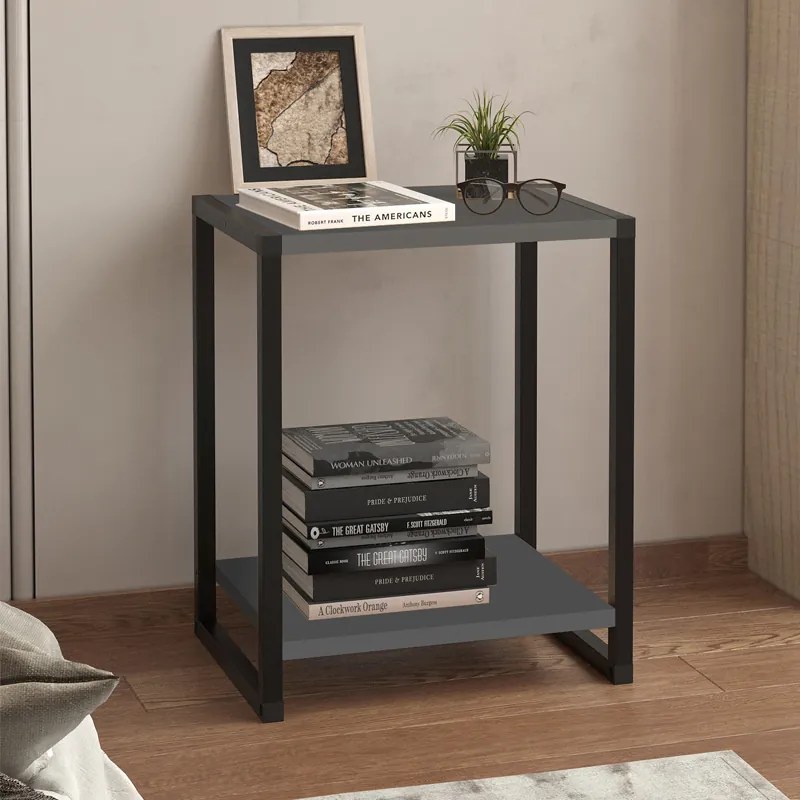 Κομοδίνο Gina Megapap χρώμα ανθρακί - μαύρο 39x30x48εκ. - 0267129