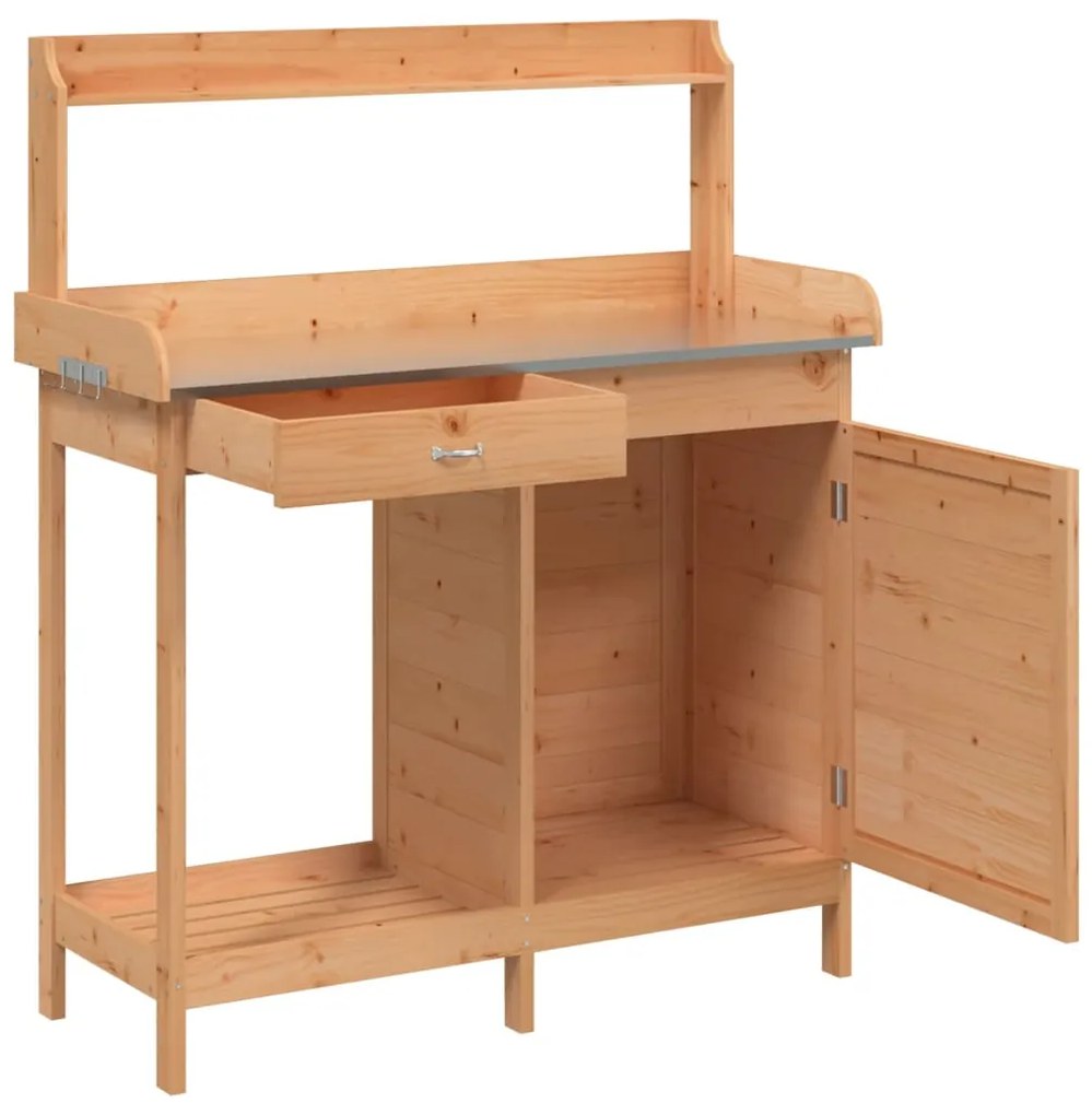 vidaXL Τραπέζι για Γλάστρες+Ντουλάπι Καφέ 110,5x45x124,5εκ Μασίφ Ελάτη