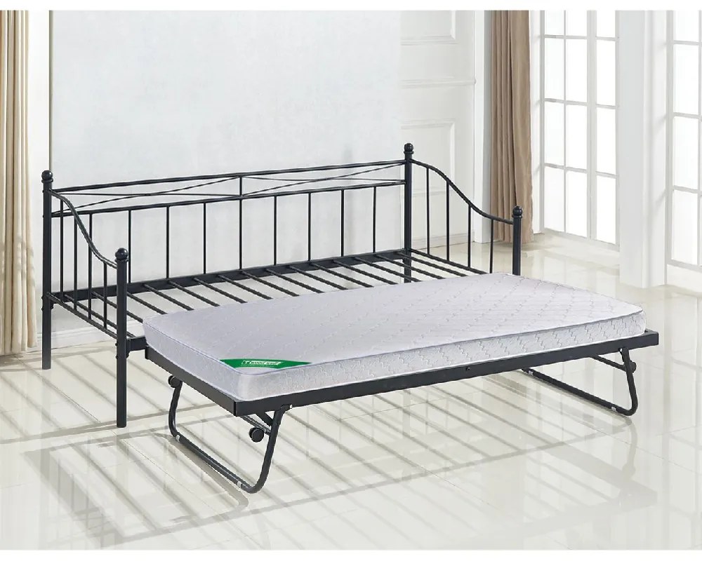 MARIN SET: DAYBED (ΓΙΑ ΣΤΡΩΜΑ 90X190) + ΒΟΗΘΗΤΙΚΟ ΚΡΕΒΑΤΙ ΜΕ ΣΤΡΩΜΑ 185X85 ΜΕΤΑΛΛΟ ΜΑΥΡΟ