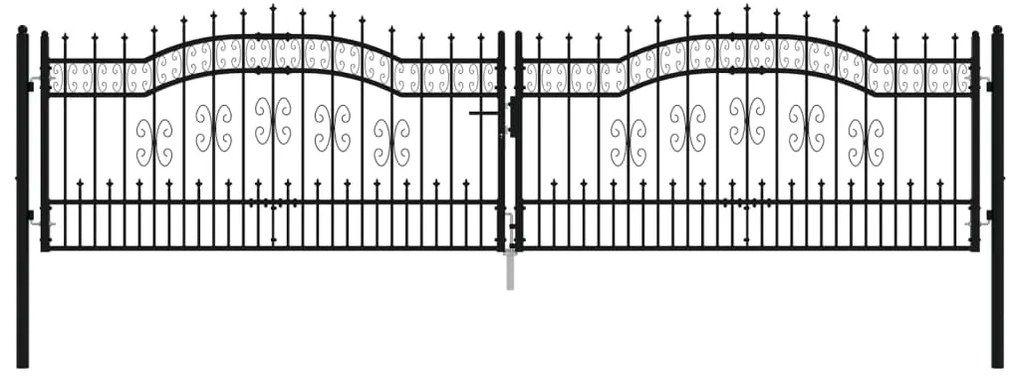 vidaXL Πόρτα Περίφραξης με Κορυφή Δόρυ Μαύρη 406x100 εκ. από Ατσάλι με Ηλεκτροστατική Βαφή