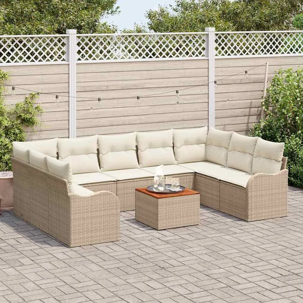 vidaXL Σετ Καναπέ Κήπου 10 pcs Beige, λευκό Ρατάν, Πολυεστέρας