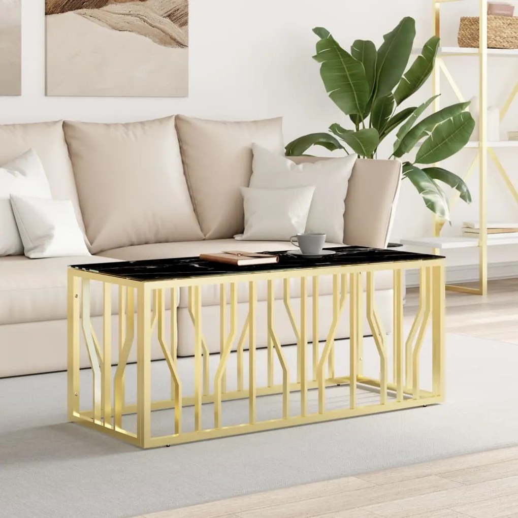 vidaXL Τραπέζι Σαλονιού Χρυσό 110x45x45 εκ. Ανοξείδωτο Ατσάλι &amp; Γυαλί