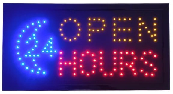 Φωτιστικό LED Σήμανσης OPEN 24 HOURS με Διακόπτη ON/OFF και Πρίζα 230v 48x2x25cm GloboStar 96305