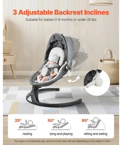 VEVOR Baby Swing for Infants 5 Speeds 3 Seat Positions Remote Control Bluetooth