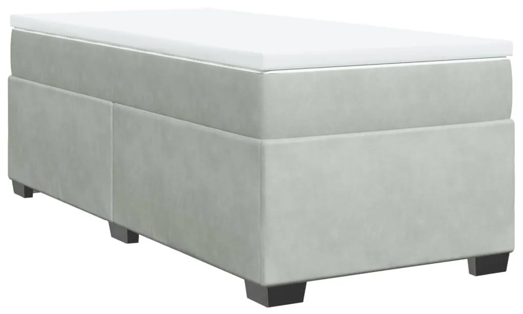 vidaXL Κρεβάτι Boxspring με Στρώμα Ανοιχτό Γκρι 90x200 εκ. Βελούδινο